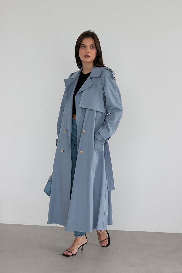 Blue cotton trench  C0221/1 #RU# Niebieski, bawełniany trencz C0221/1 № 2